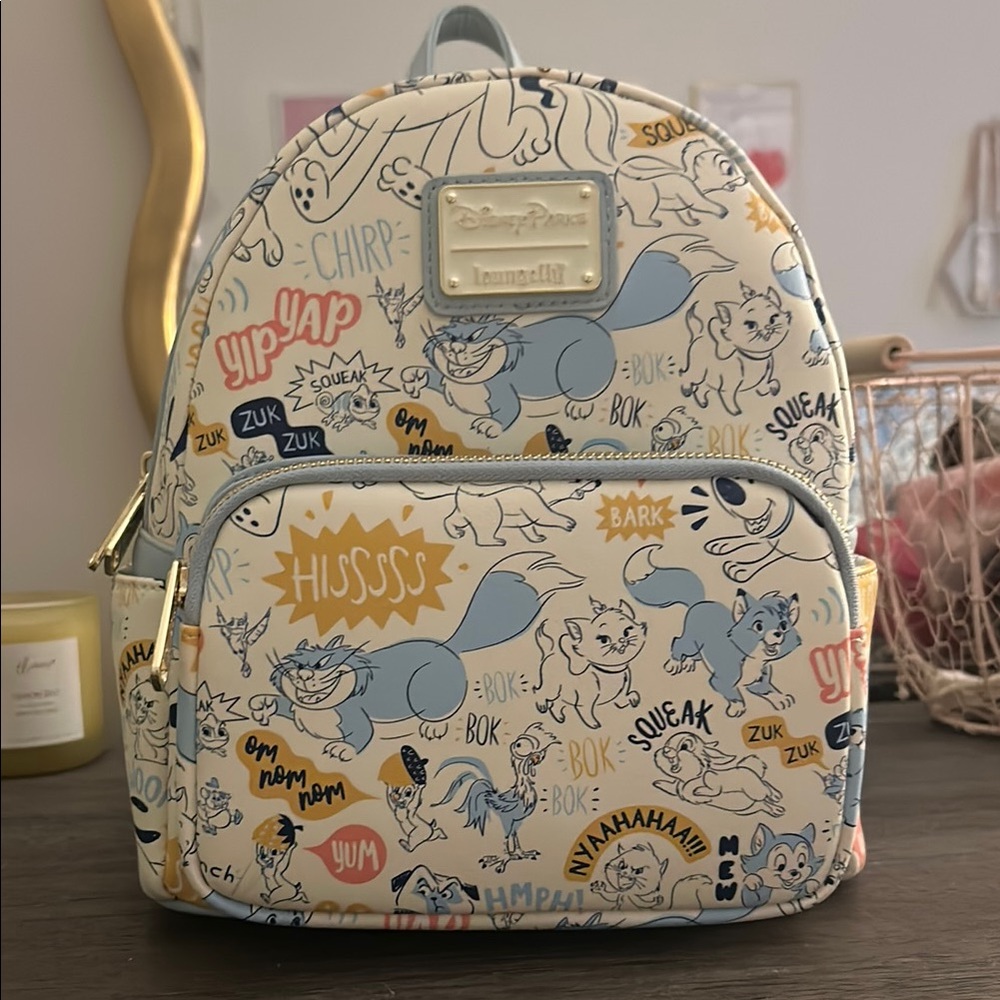 Loungefly Playful Cats Backpack - Cream and Blue